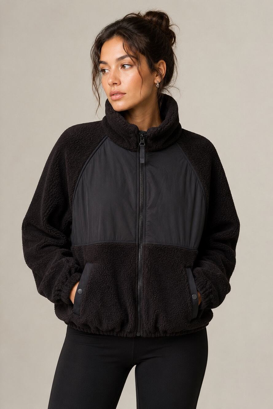 BLOGILATES Black Sherpa Fleece Zip Jacket – Size Small